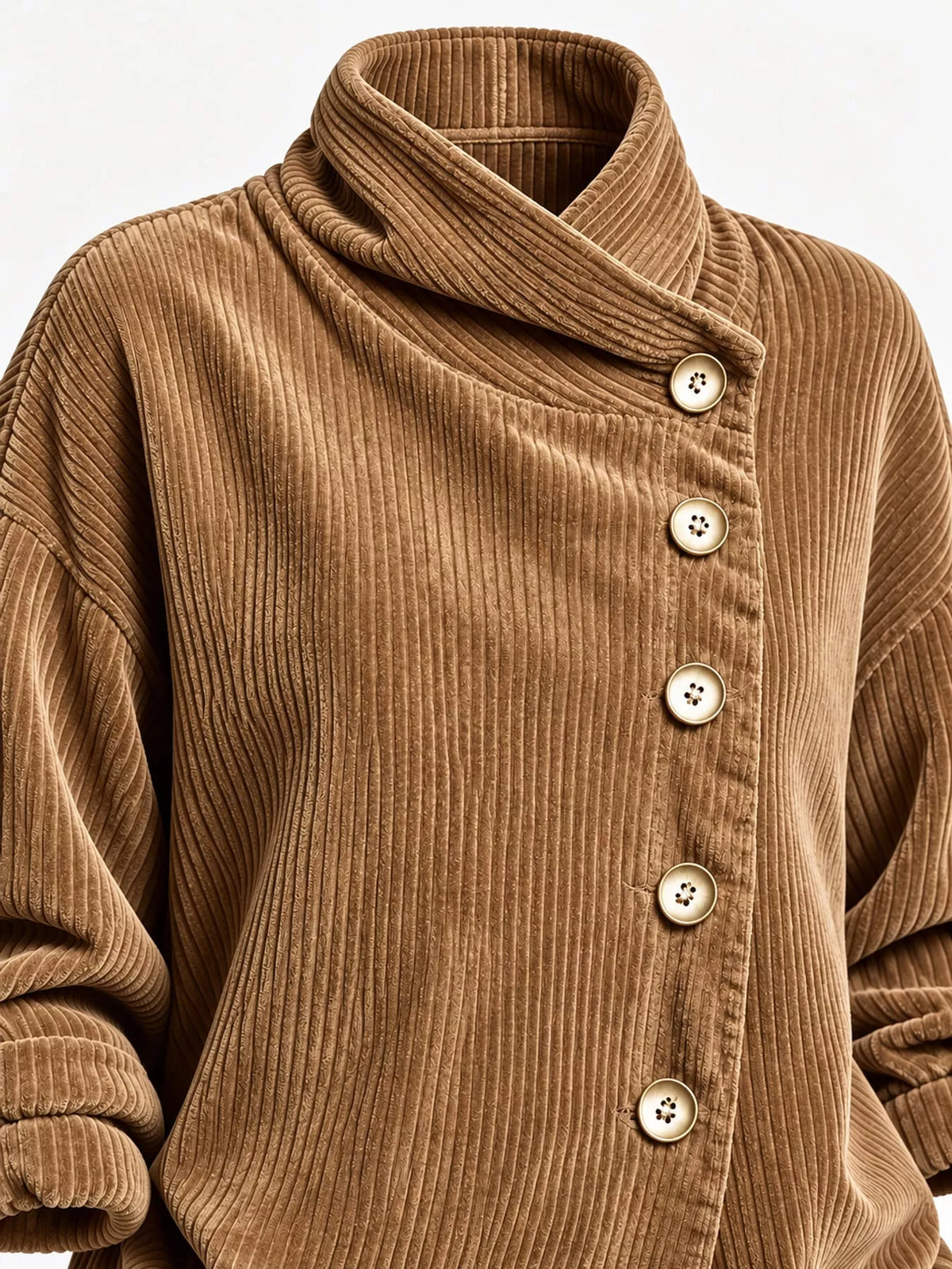 full size asymmetric button-down corduroy jacket plus | dropsona - neutral - front view