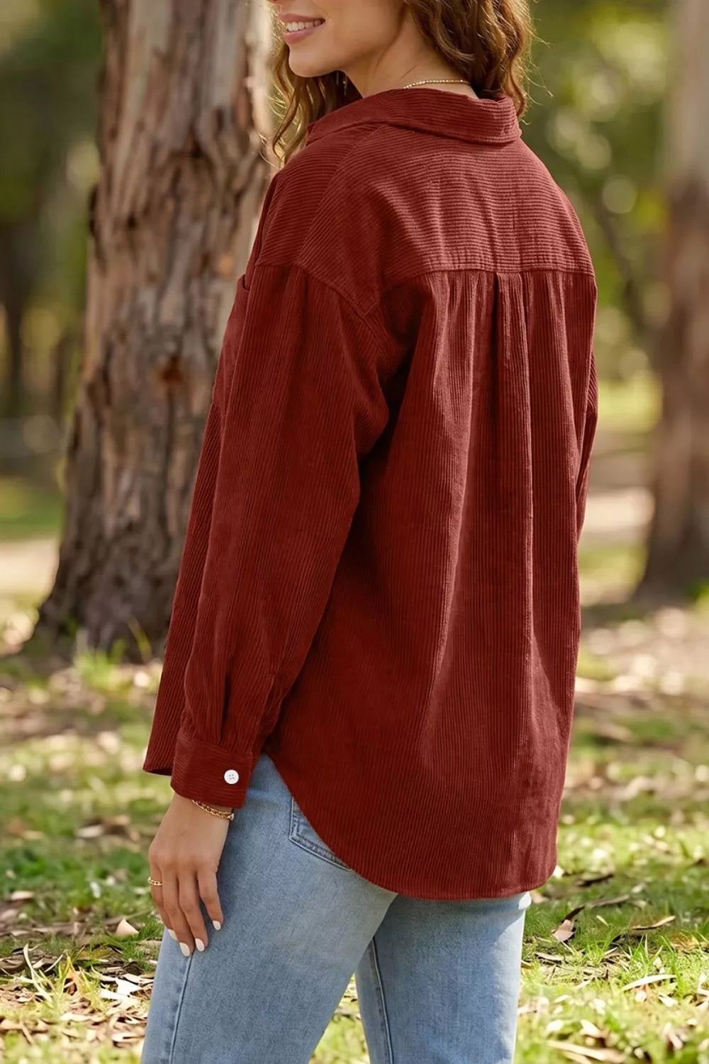 adjustable cuff long sleeve corduroy shirt | dropsona - neutral - size reference