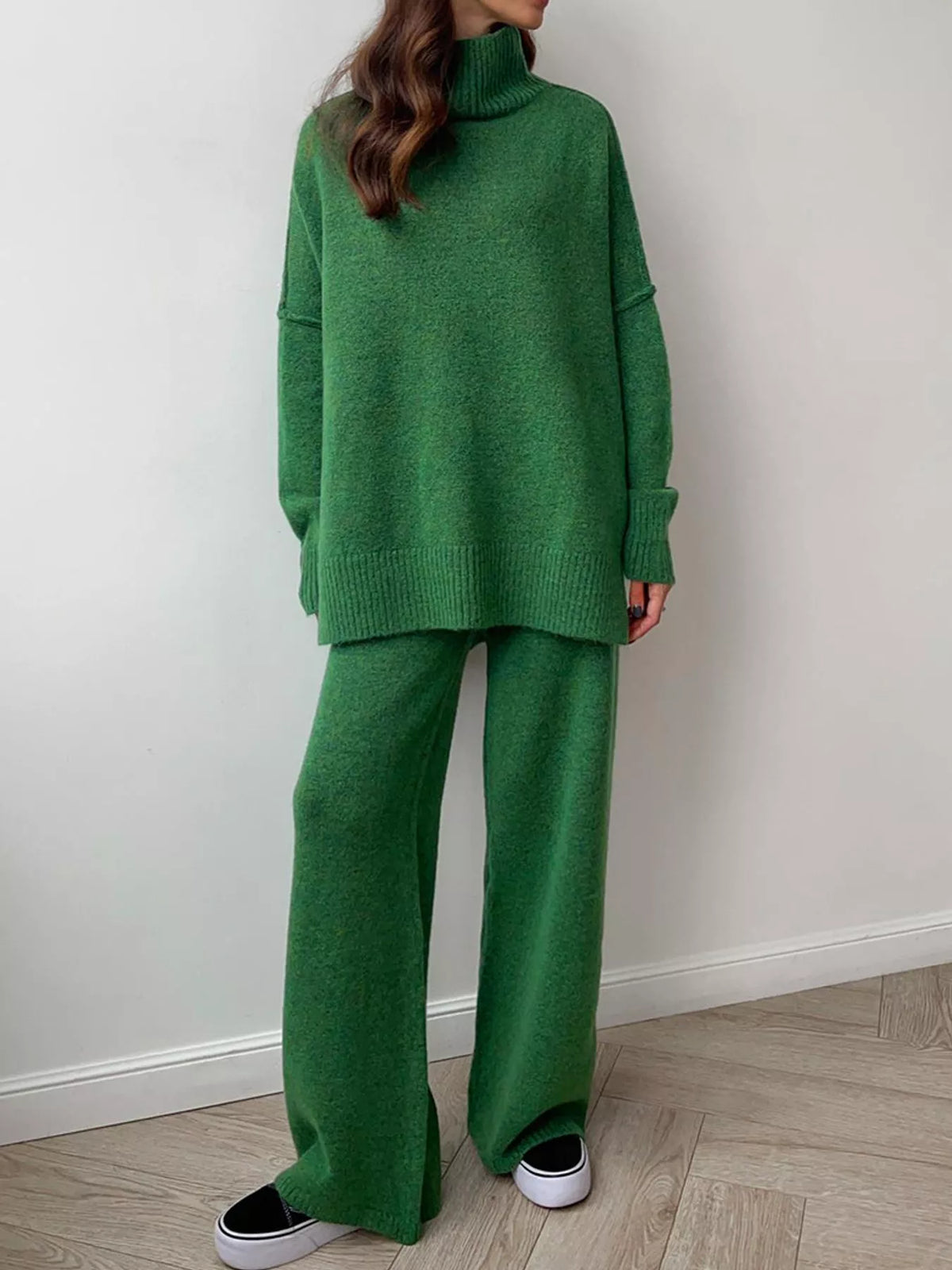 full size oversized turtleneck knit top and wide-leg | dropsona - neutral - usage example