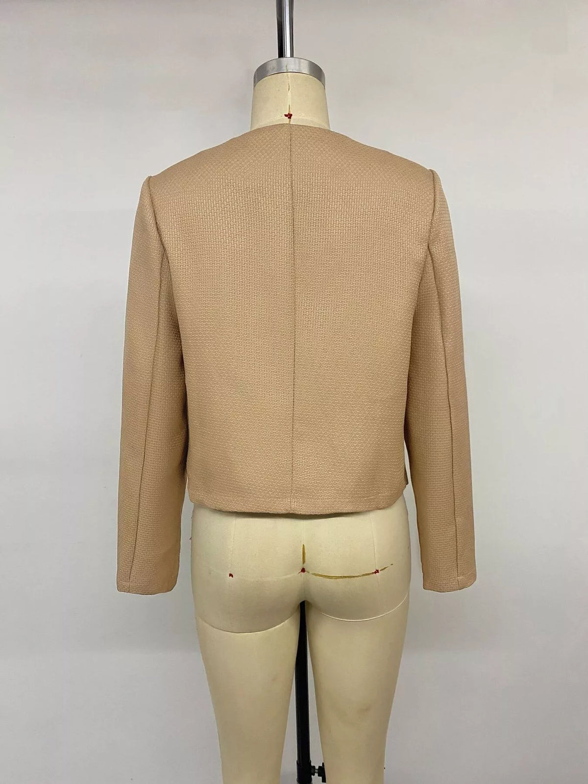 textured cropped jacket with gold-tone button | dropsona - neutral - material texture