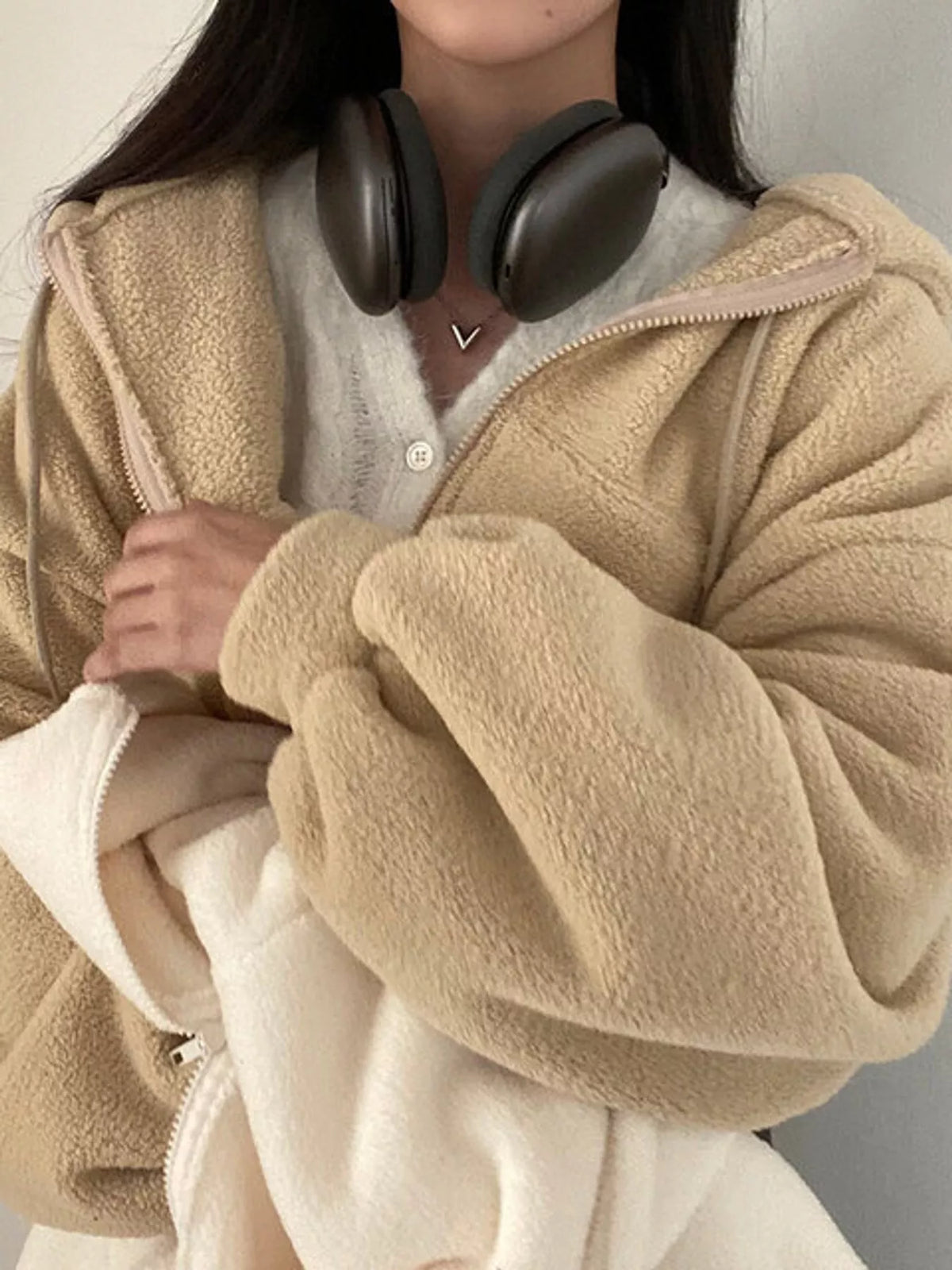 oversized sherpa zip-up hoodie | dropsona - neutral - packaging