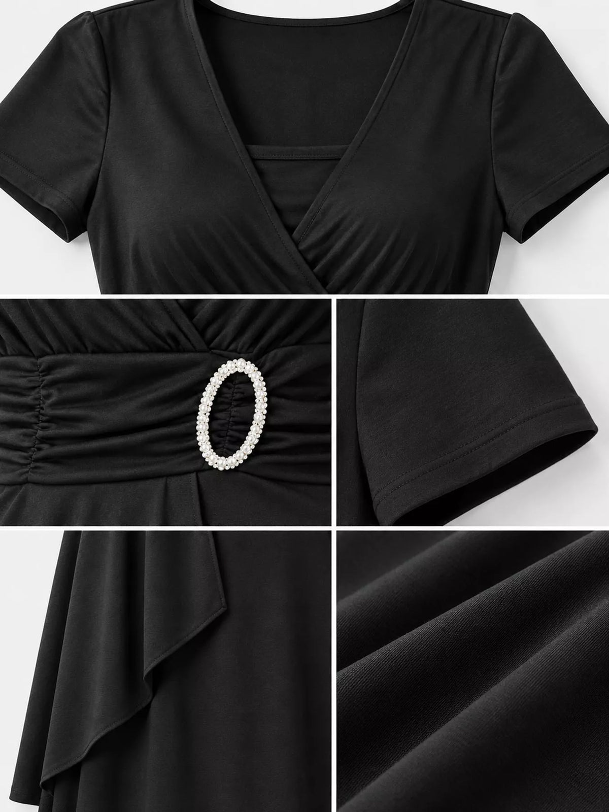 full size decorative buckle short sleeve dress plus | dropsona - neutral - material texture