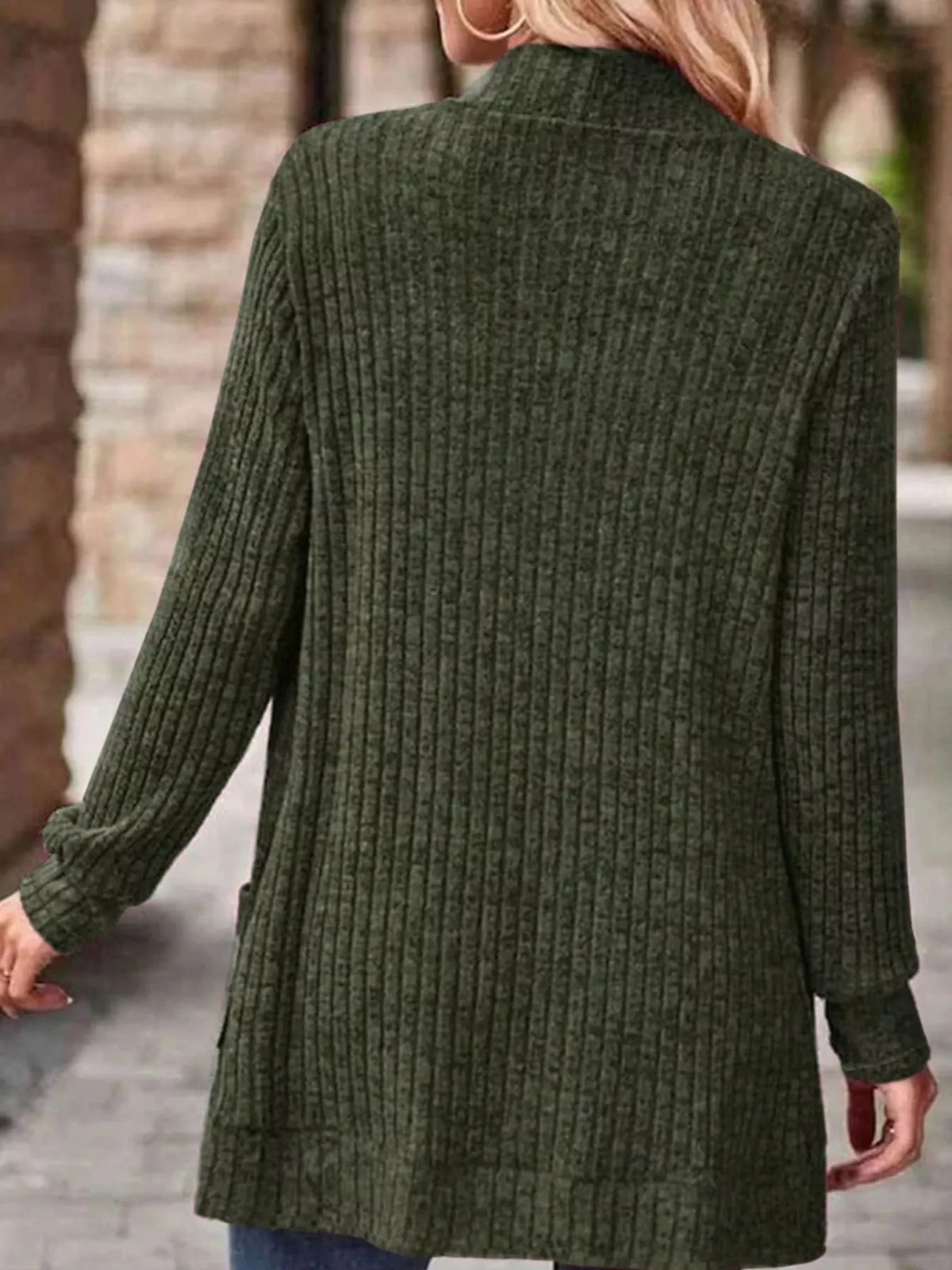 ribbed knit open front cardigan with pockets | dropsona - neutral - packaging
