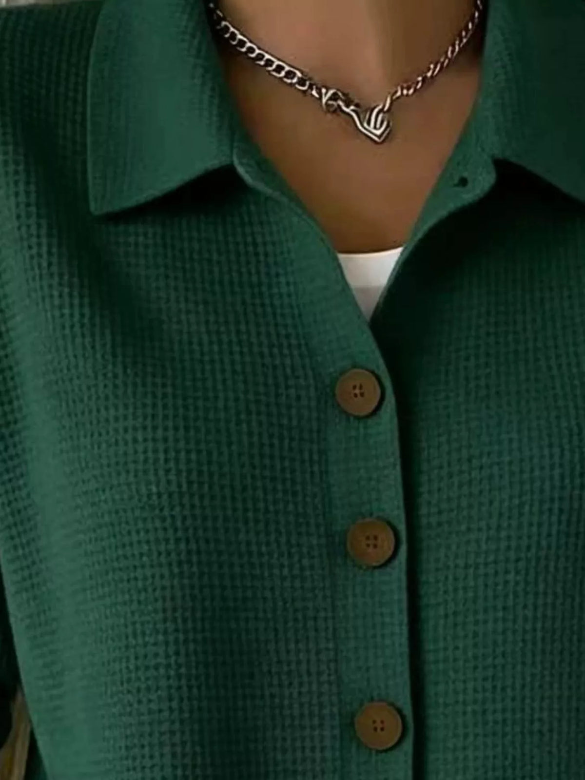 full size waffle knit button-down shirt plus | dropsona - neutral - front view