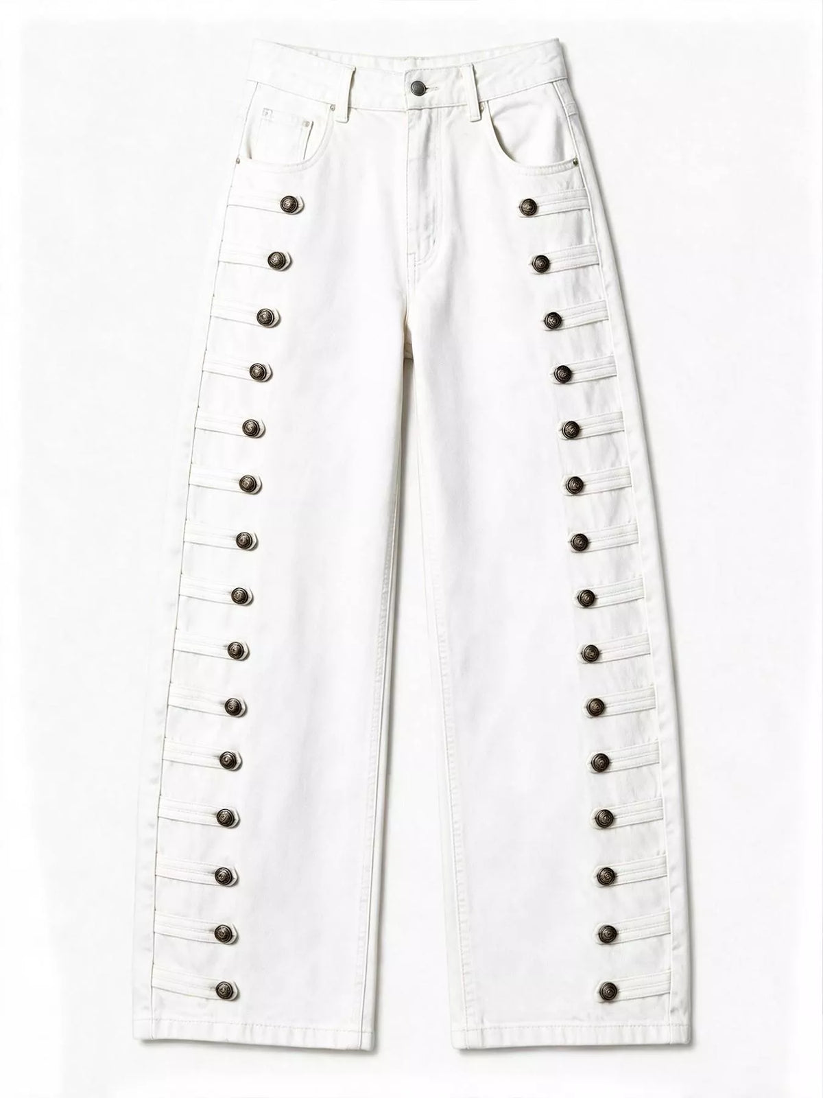 decorative button wide leg jeans – buttoned,pocketed | dropsona - neutral - size reference
