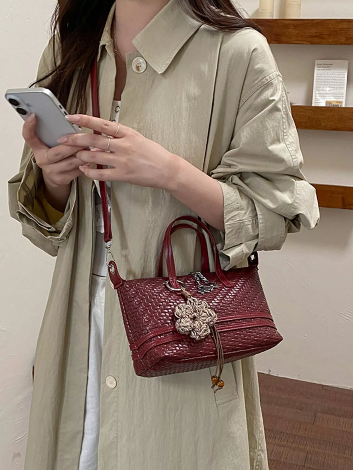 woven texture crossbody bag – stylish sling | dropsona - neutral - size reference