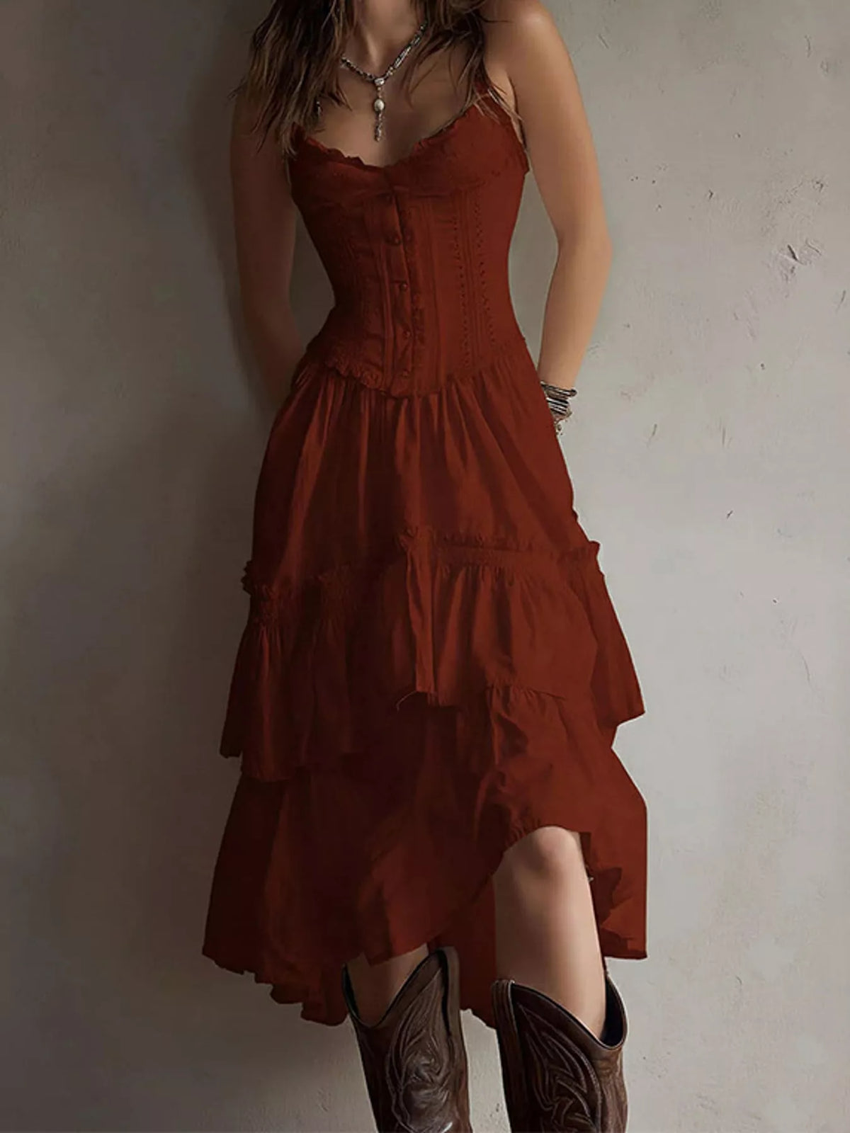 full size layered ruffle midi dress plus | dropsona - neutral - usage example