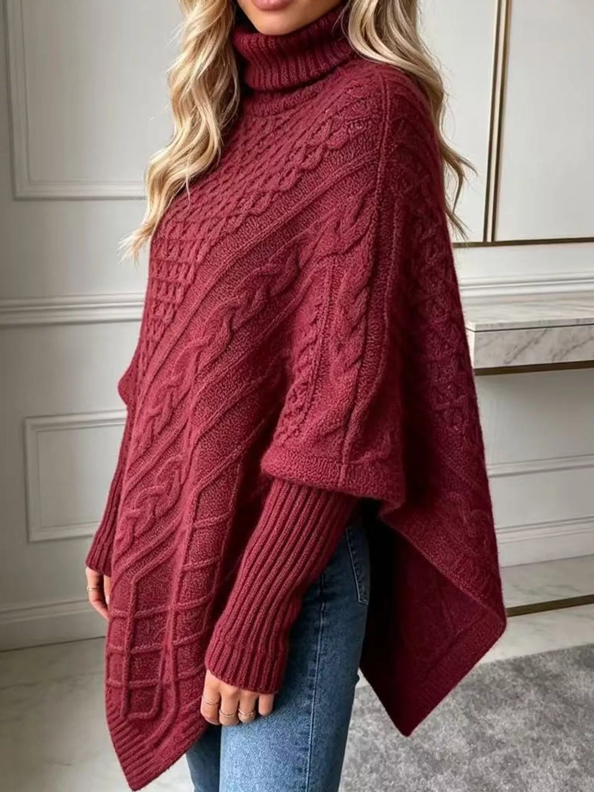 turtleneck cable knit sweater | dropsona - neutral - size reference