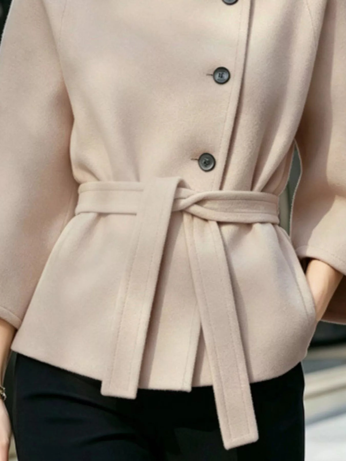button down cape coat with belted waist | dropsona - neutral - usage example