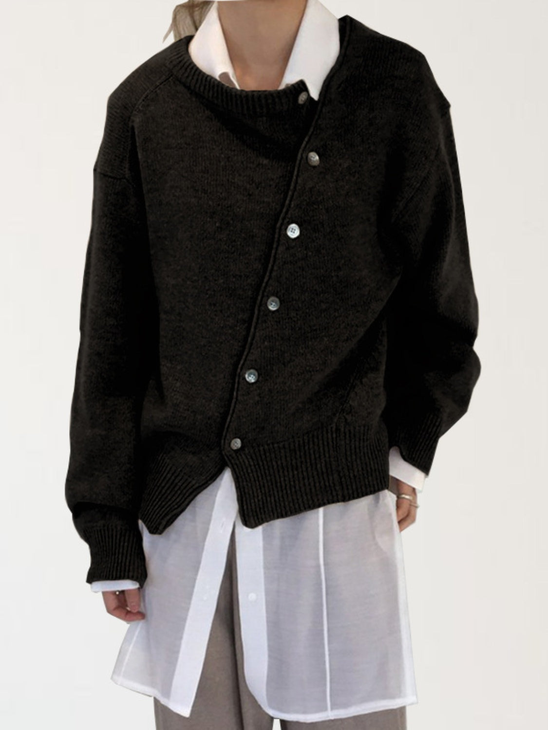 dropped shoulder buttoned cardigan – basic style | dropsona - neutral - material texture