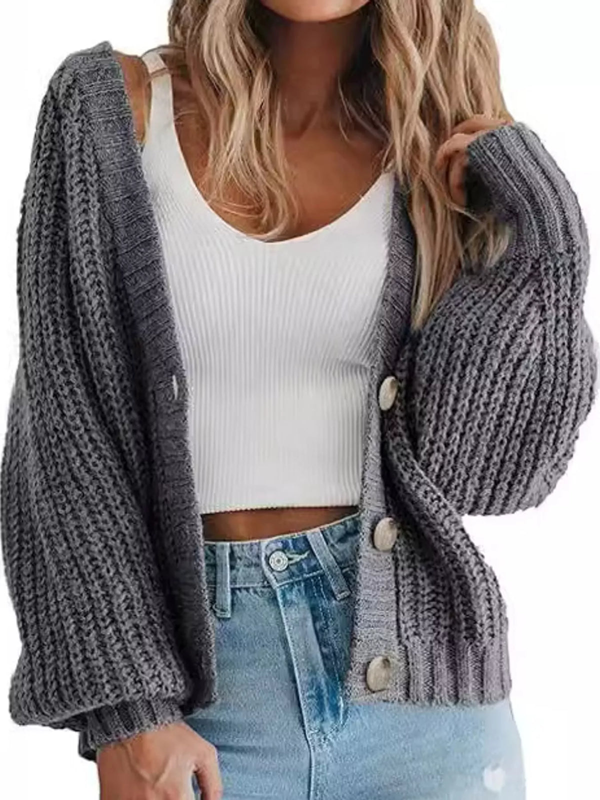 full size chunky knit button-down cardigan plus | dropsona - neutral - material texture