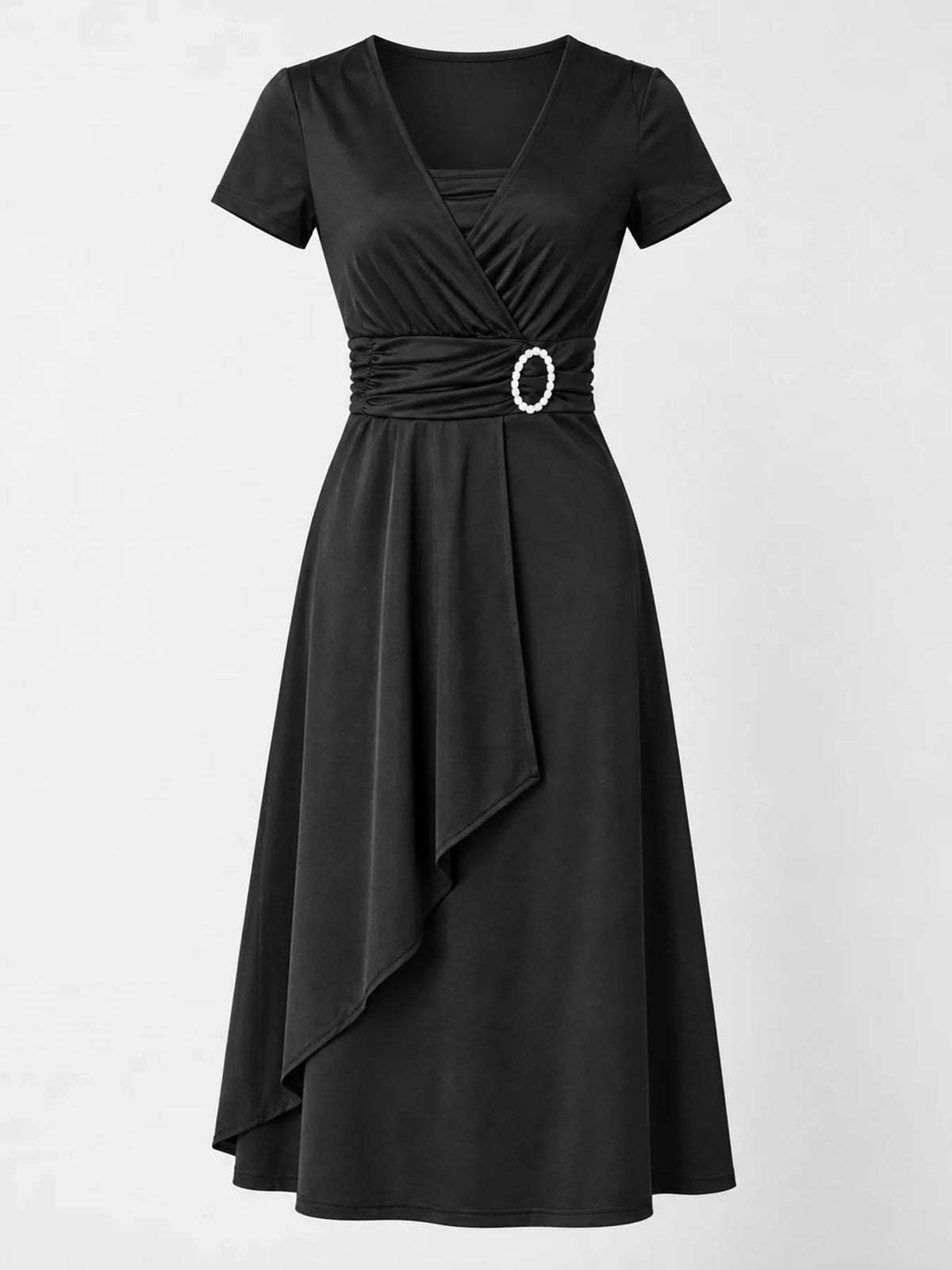 full size decorative buckle short sleeve dress plus | dropsona - neutral - close-up detail