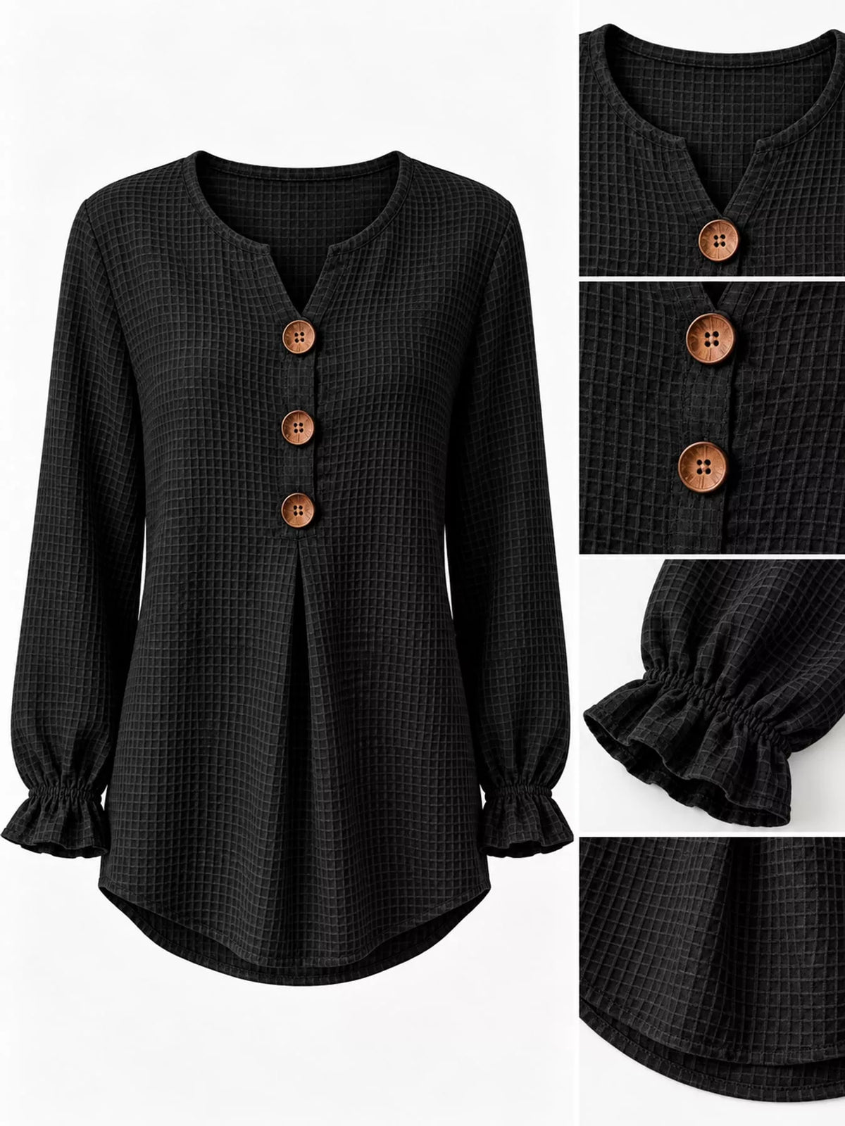 full size waffle knit flounce sleeve blouse plus | dropsona - neutral - front view