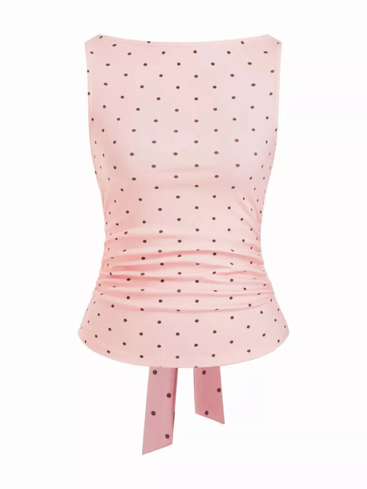 polka dot print sleeveless tank top with tie back | dropsona - neutral - front view