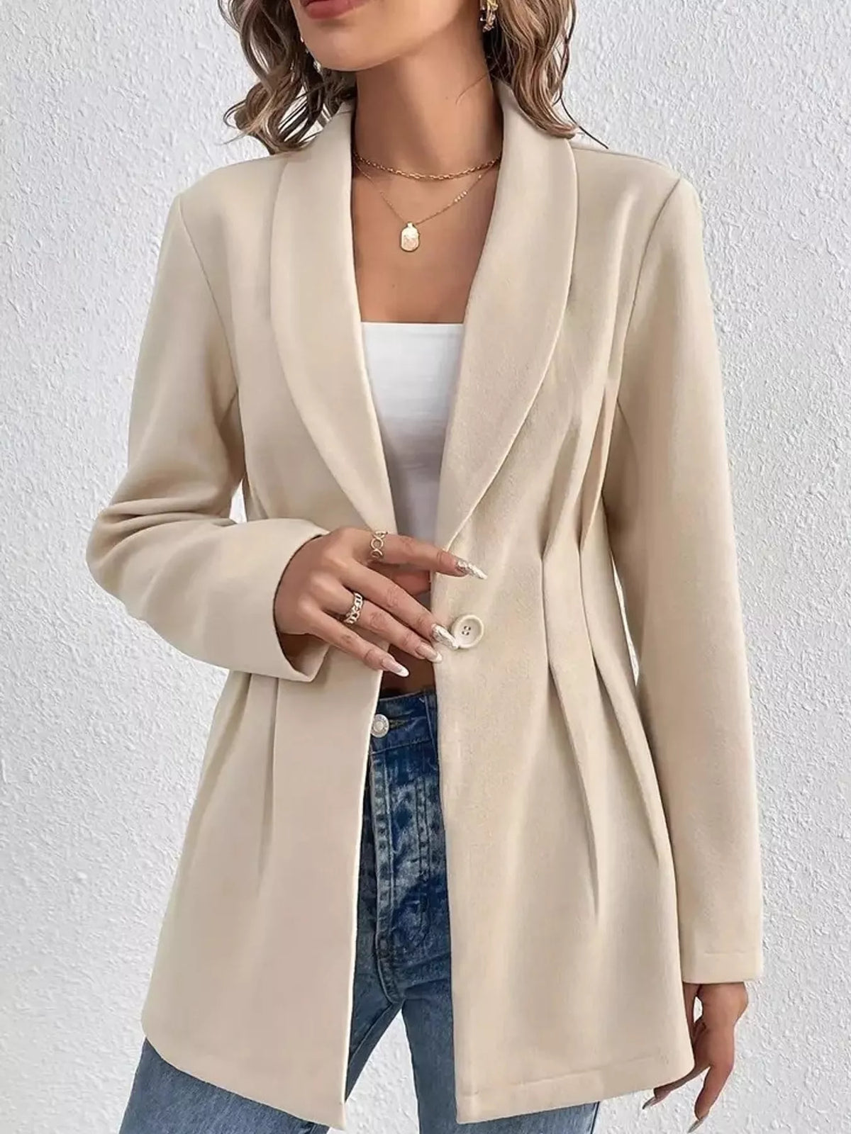 single-button shawl collar blazer | dropsona - neutral - size reference