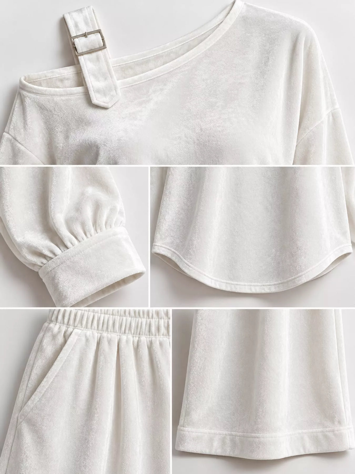 asymmetrical neck top and pants set | dropsona - neutral - size reference
