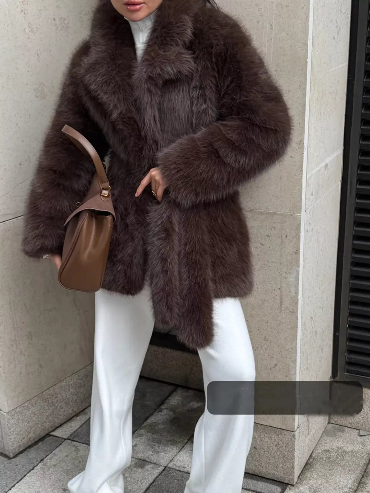 faux fur belted winter outerwear – thermal fit | dropsona - neutral - front view