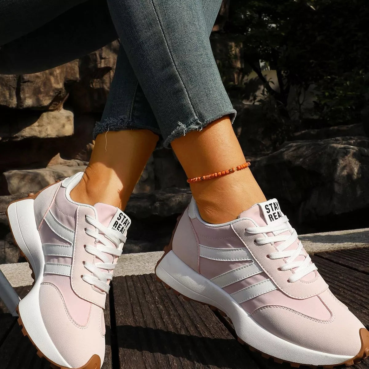round toe lace up sneakers – modern steps | dropsona - neutral - front view