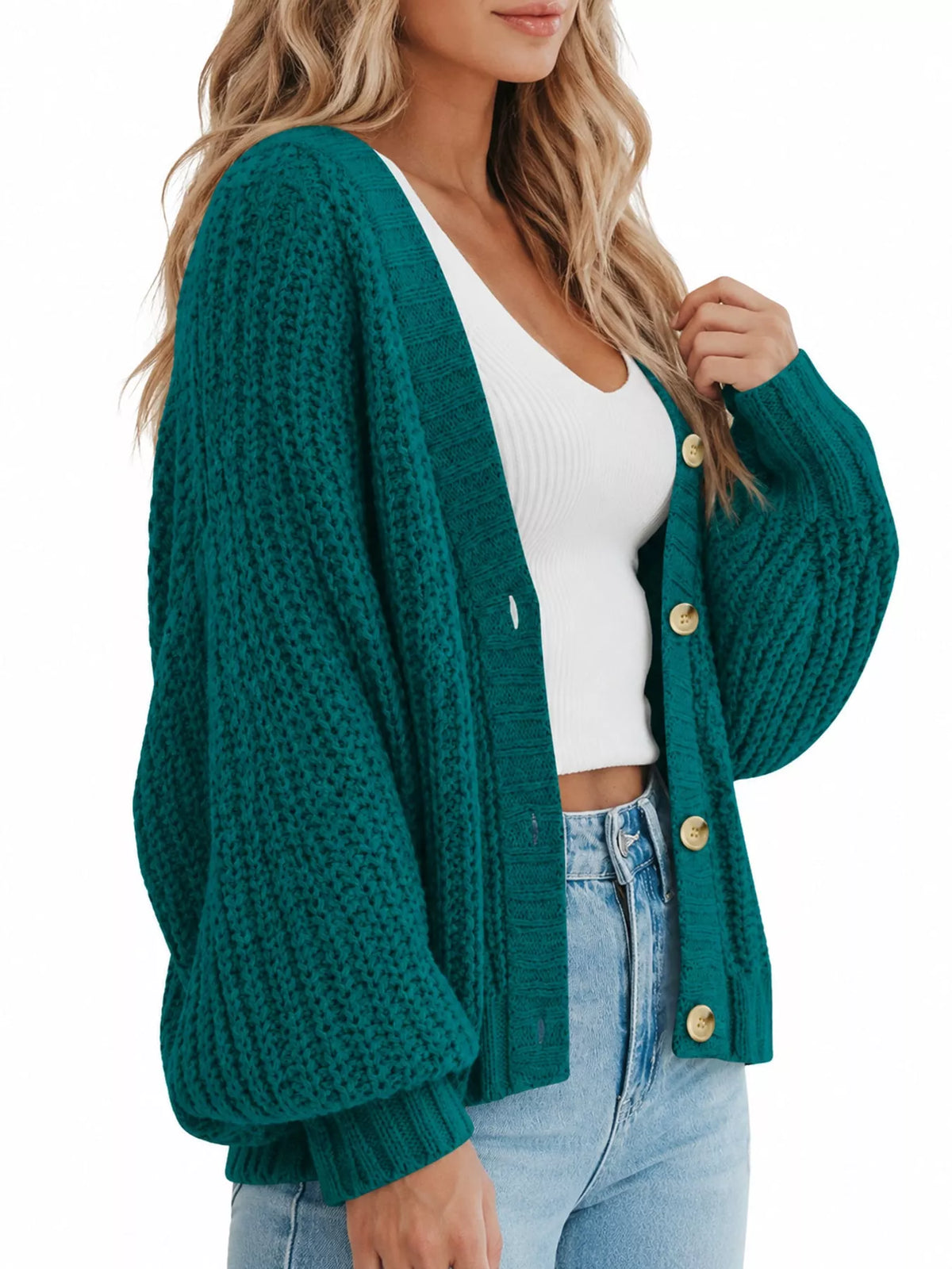 full size chunky knit button-down cardigan plus | dropsona - neutral - front view