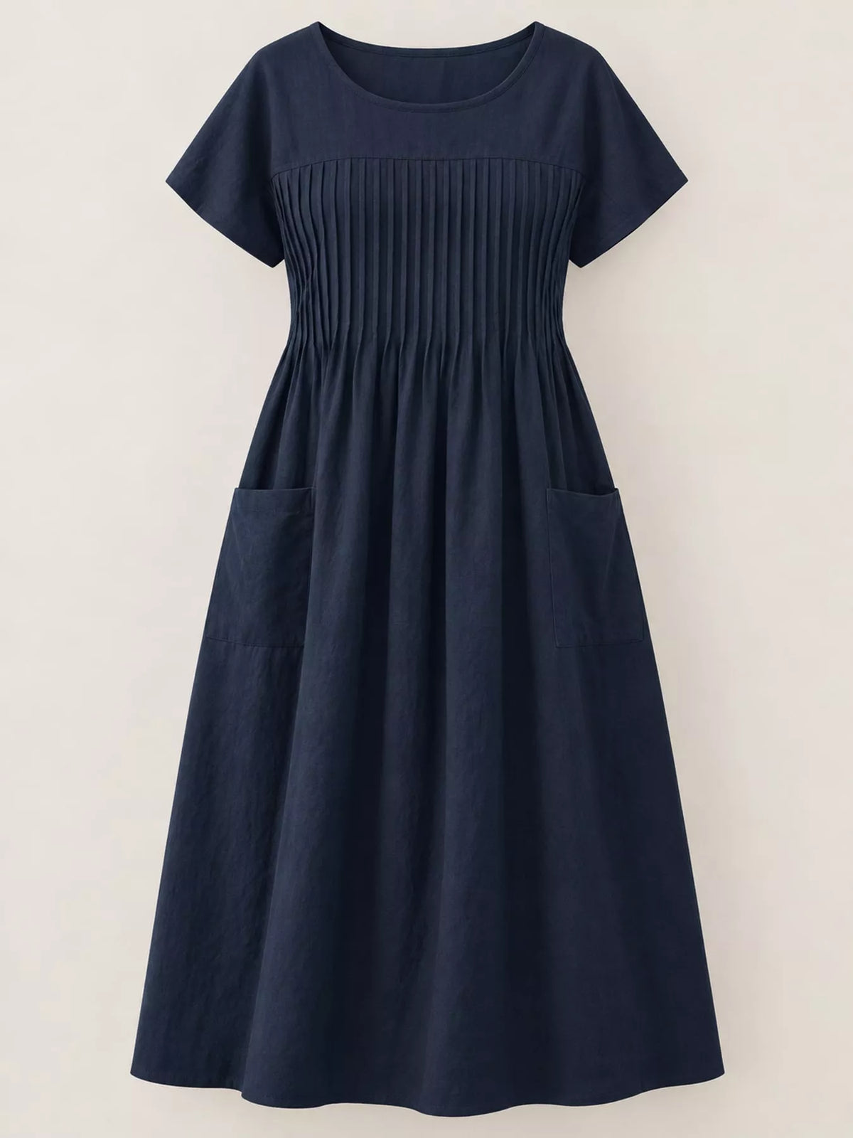 full size elegant pleated casual midi dress with | dropsona - neutral - size reference