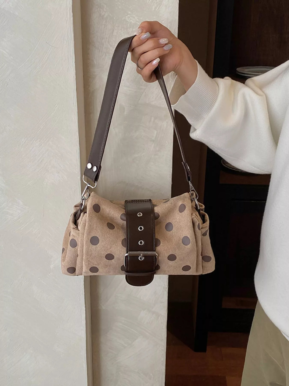 vintage polka dot shoulder bag – stylish sling | dropsona - neutral - packaging