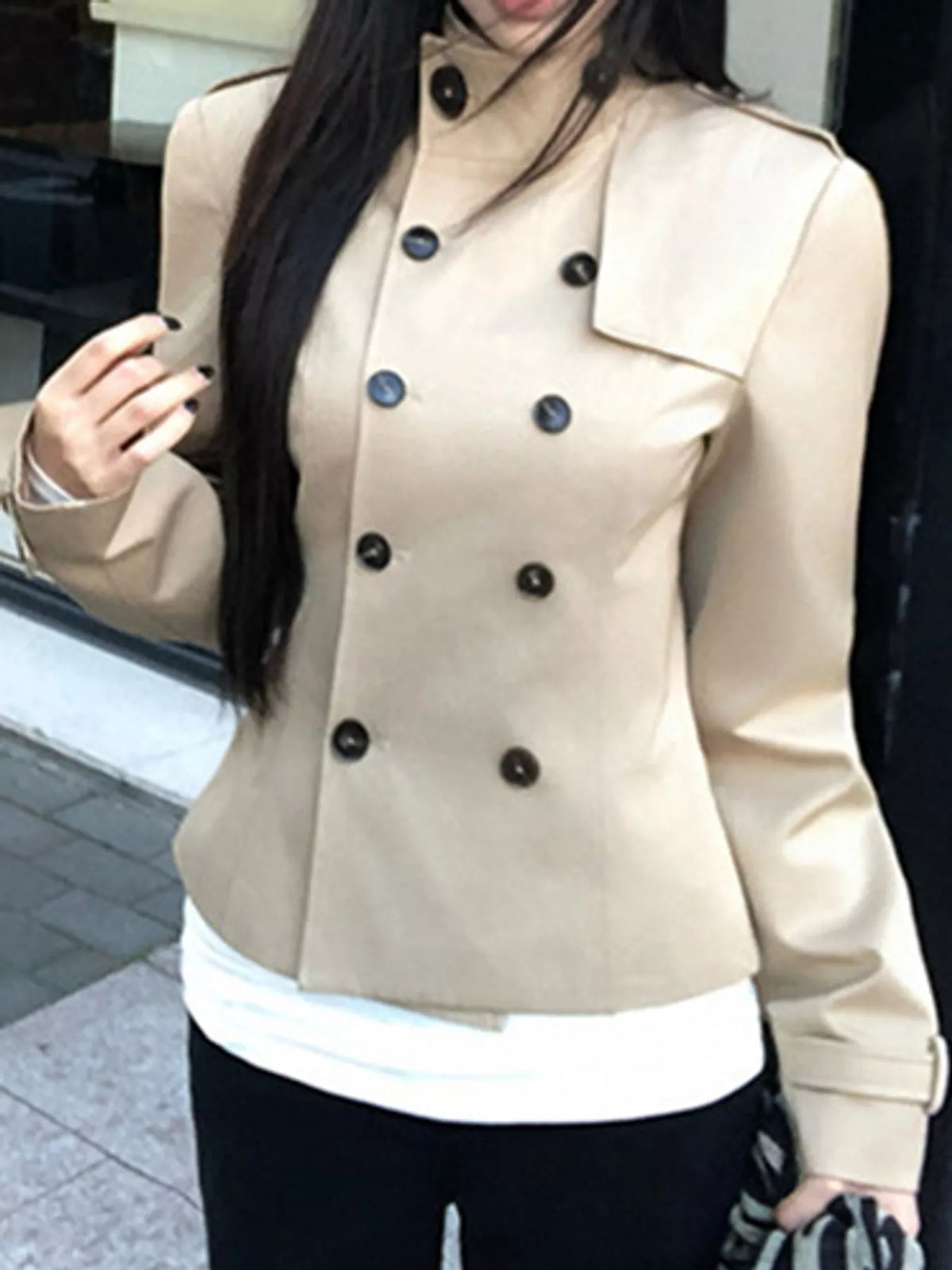 double-breasted slim-fit jacket – fit | dropsona - neutral - material texture