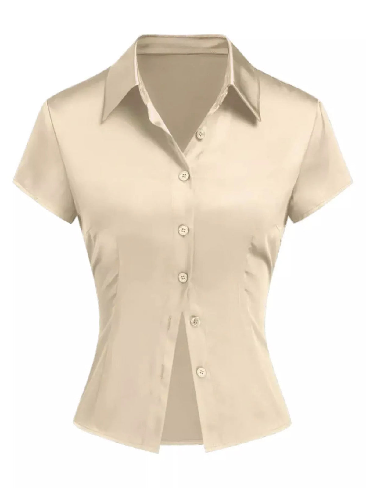 satin short sleeve button-down shirt | dropsona - neutral - packaging
