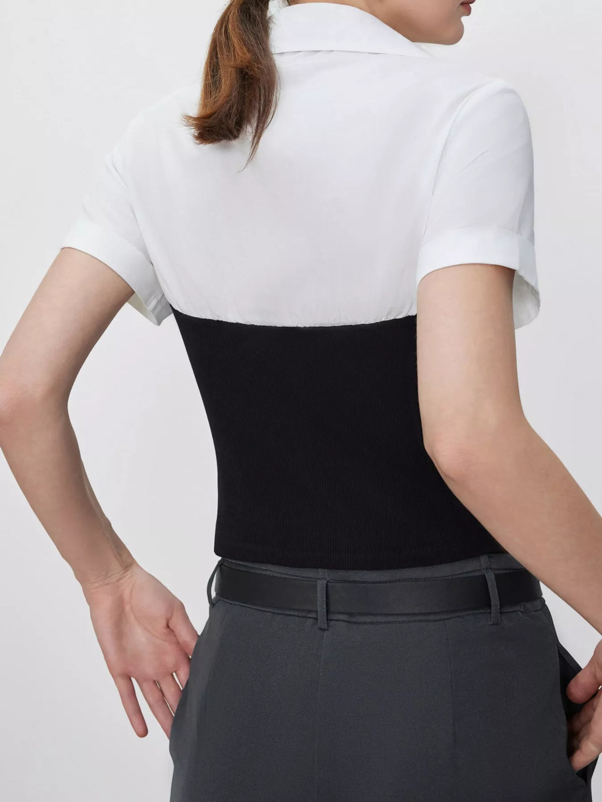 color-block short sleeve blouse | dropsona polyester 100% - neutral - material texture