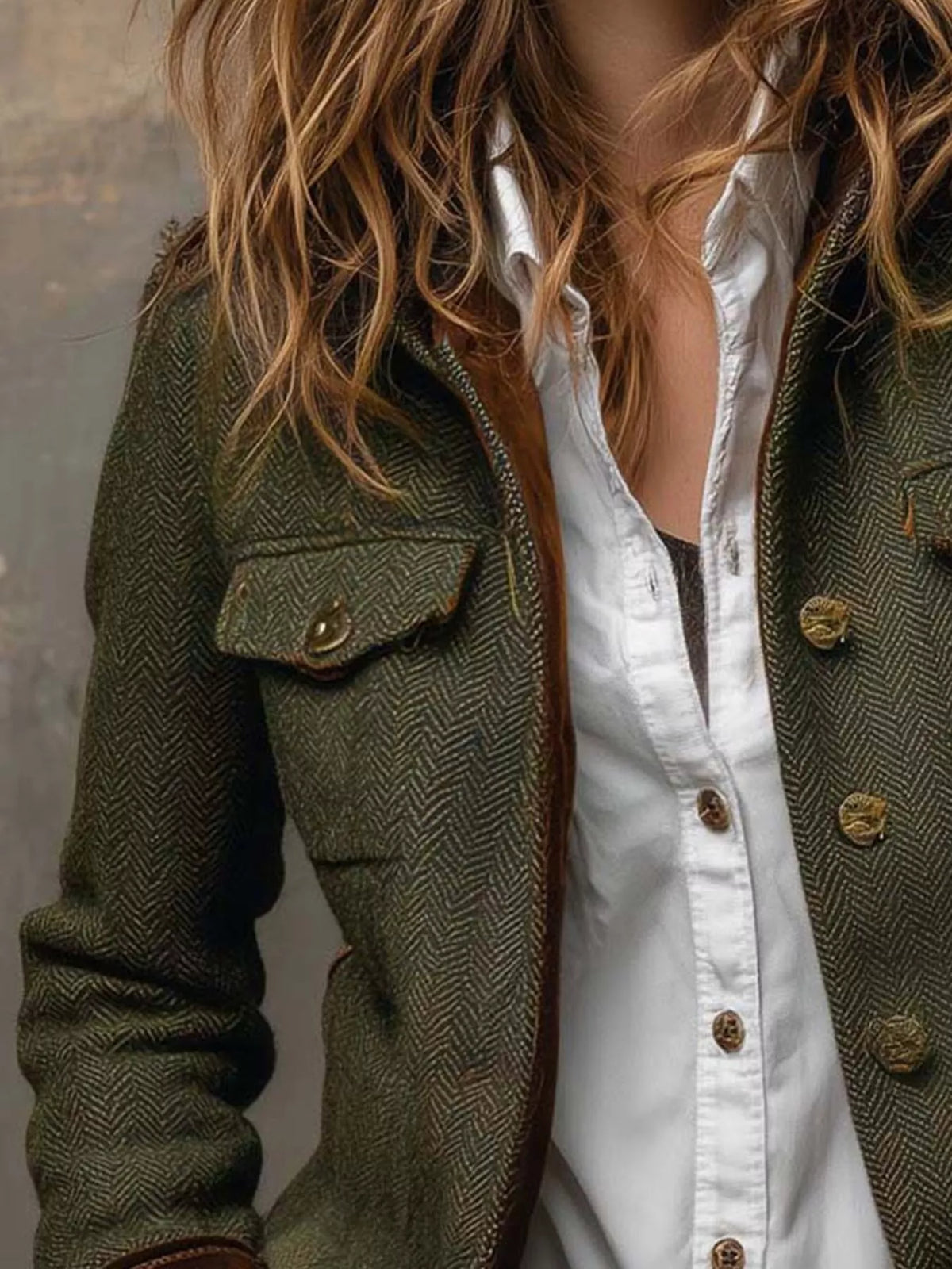full size vintage herringbone tweed blazer with | dropsona - neutral - material texture
