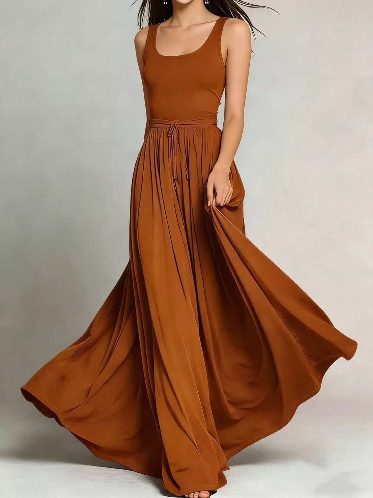 sleeveless solid color maxi dress | dropsona - neutral - everyday use