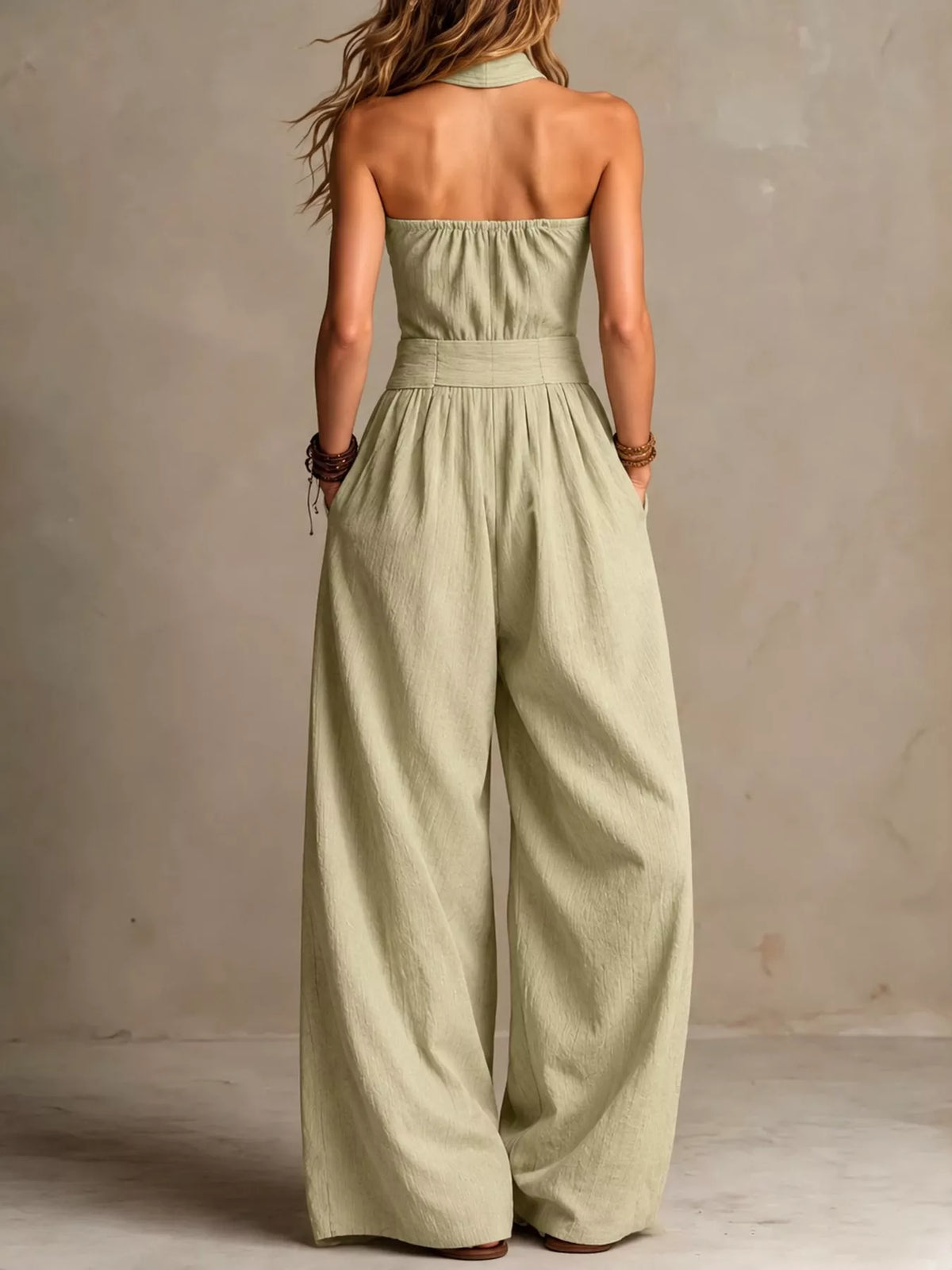 full size halter neck wide-leg jumpsuit plus | dropsona - neutral - usage example