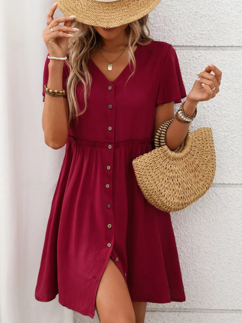 button front flutter sleeve dress - size reference