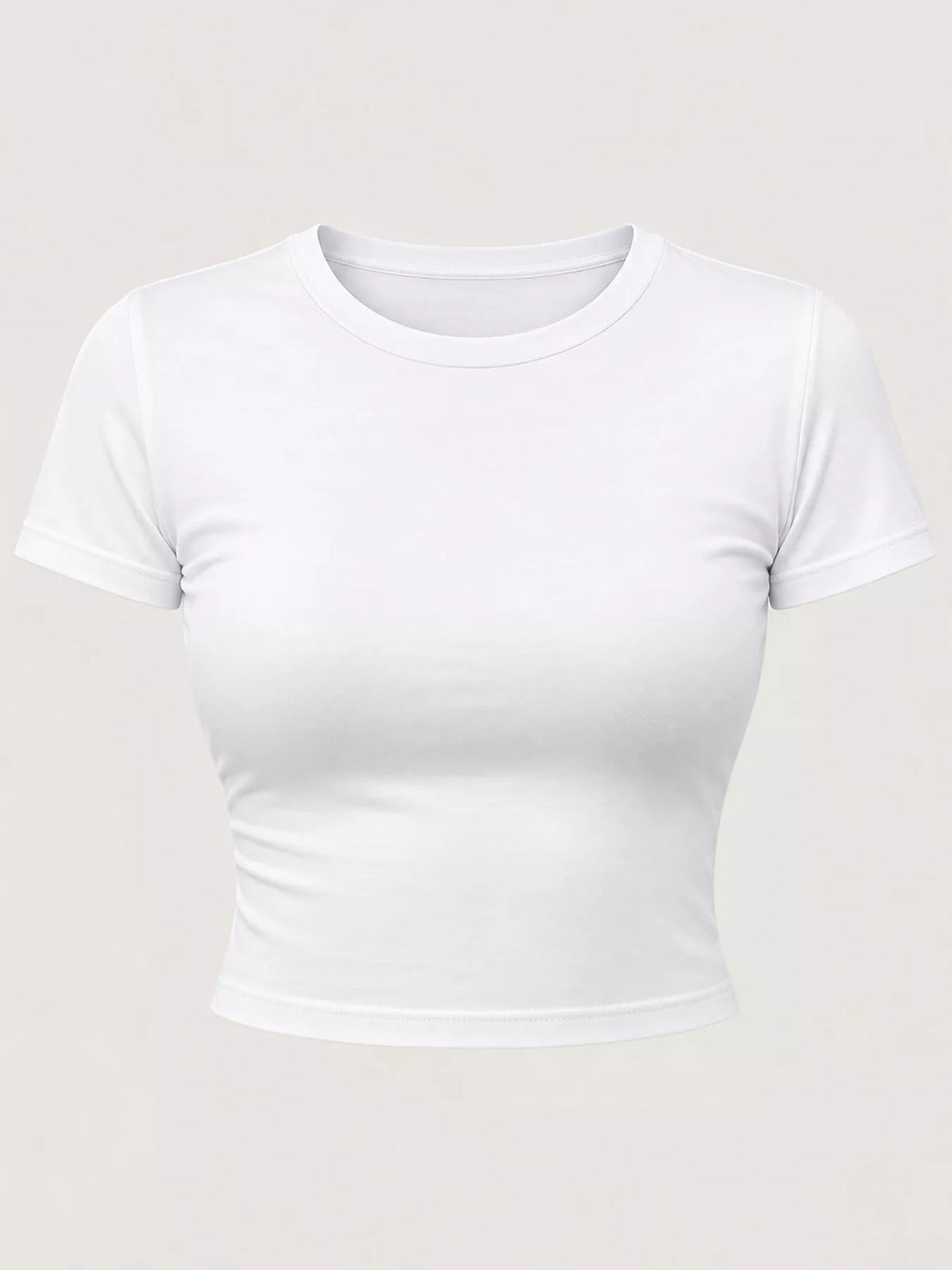 slim fit basic crew neck short sleeve crop t-shirt | dropsona - neutral - material texture