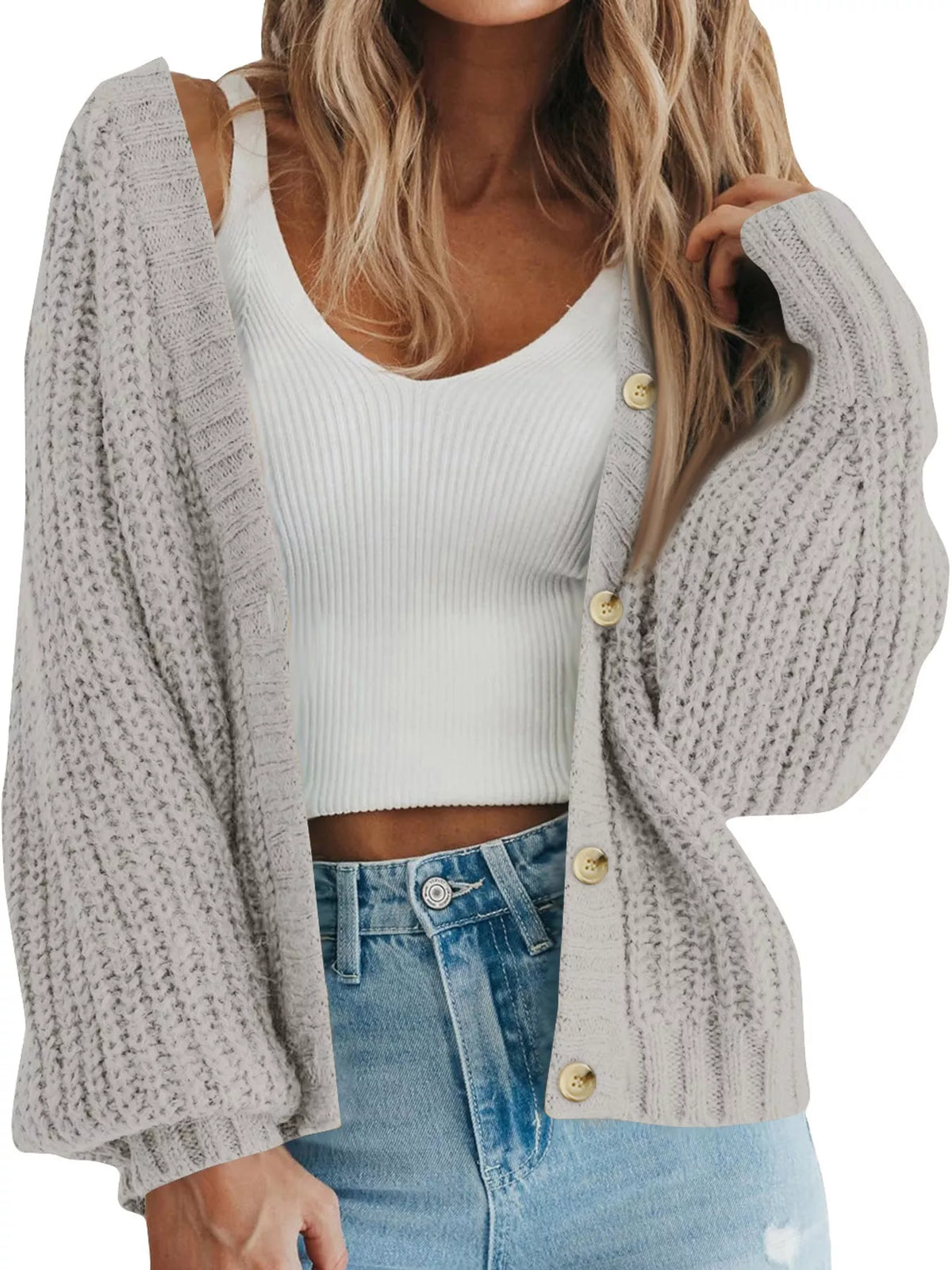 full size chunky knit button-down cardigan plus | dropsona - neutral - packaging