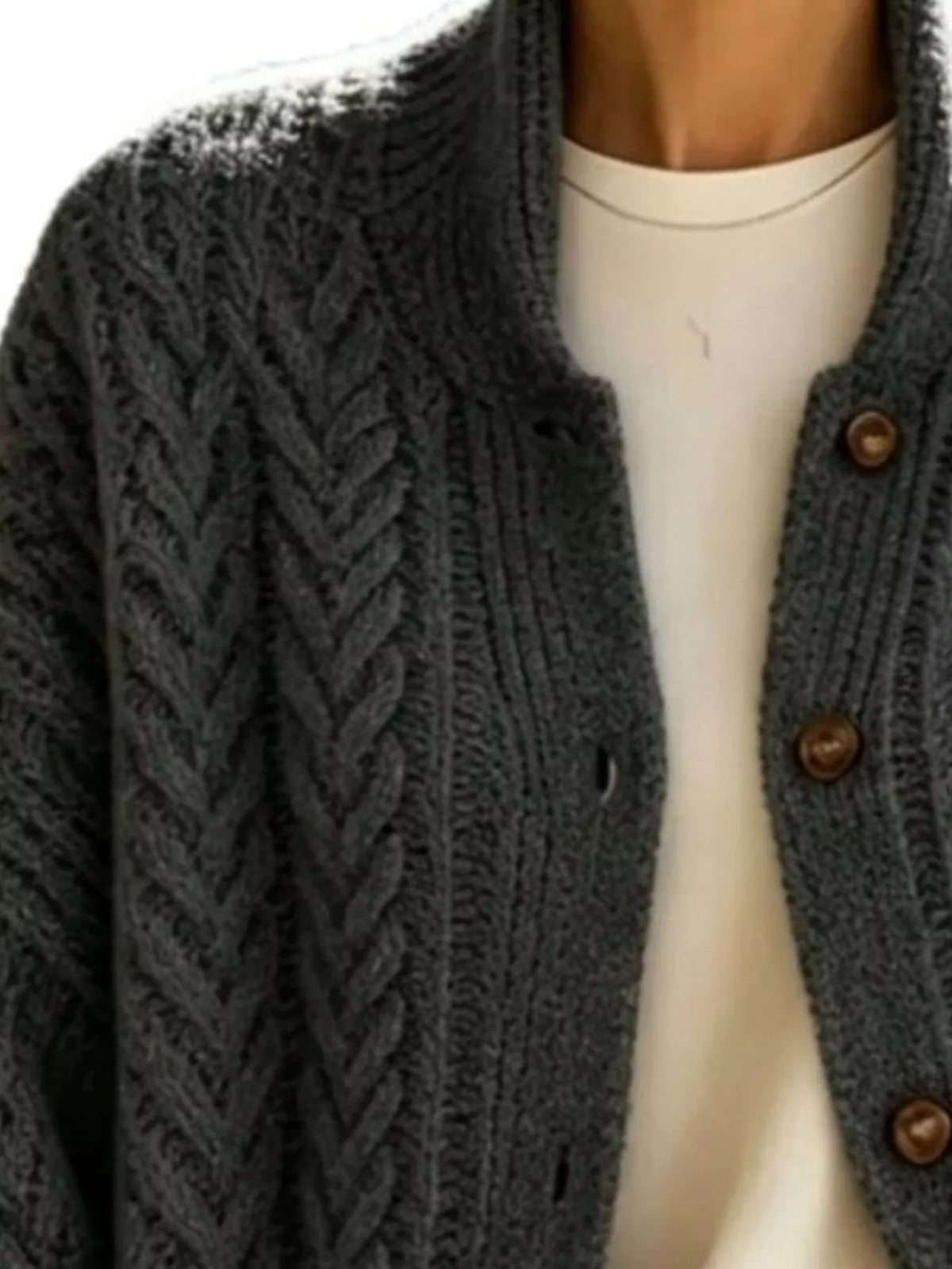 full size cable-knit button-down cardigan plus | dropsona - neutral - material texture