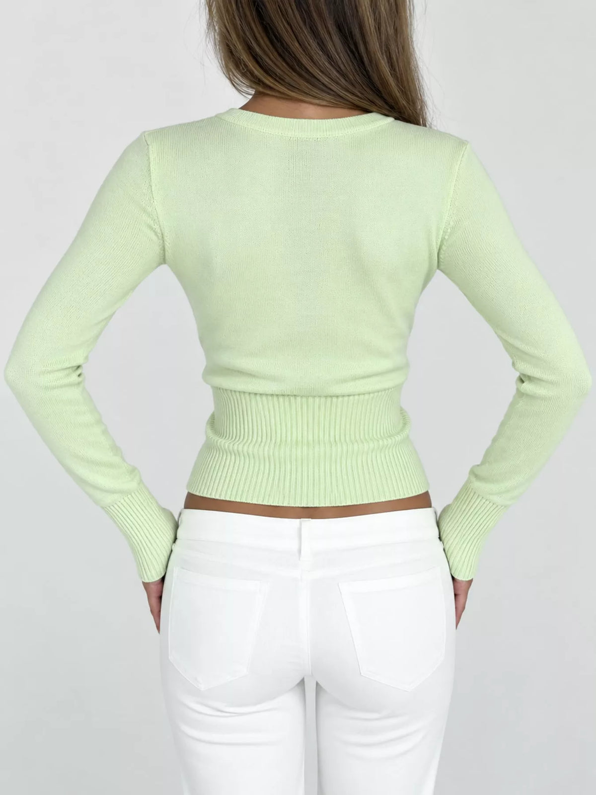 slim-fit ribbed knit button-down cardigan | dropsona - neutral - size reference
