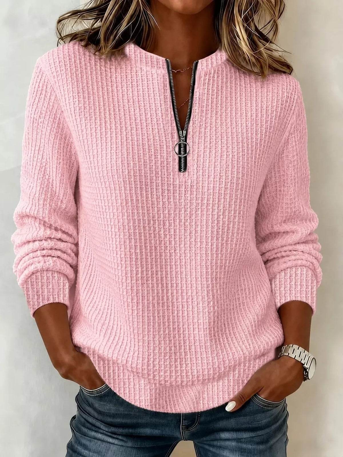 full size quarter-zip textured sweatshirt plus | dropsona - neutral - close-up detail