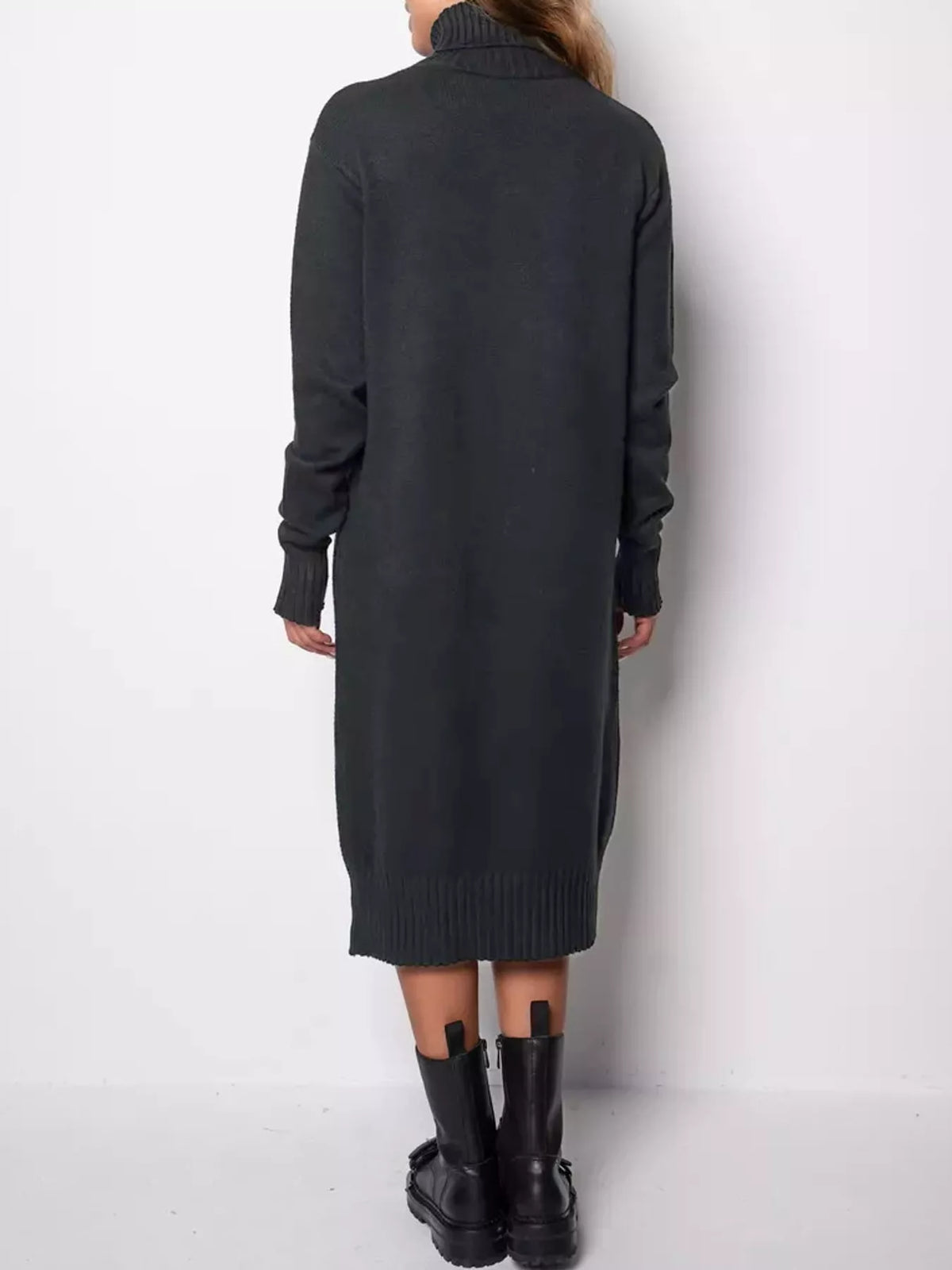 turtleneck ribbed knit sweater dress | dropsona - neutral - usage example