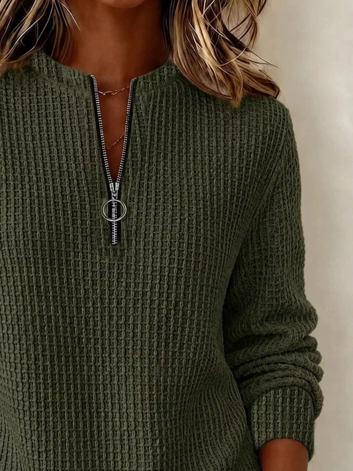 full size quarter-zip textured sweatshirt plus | dropsona - neutral - material texture