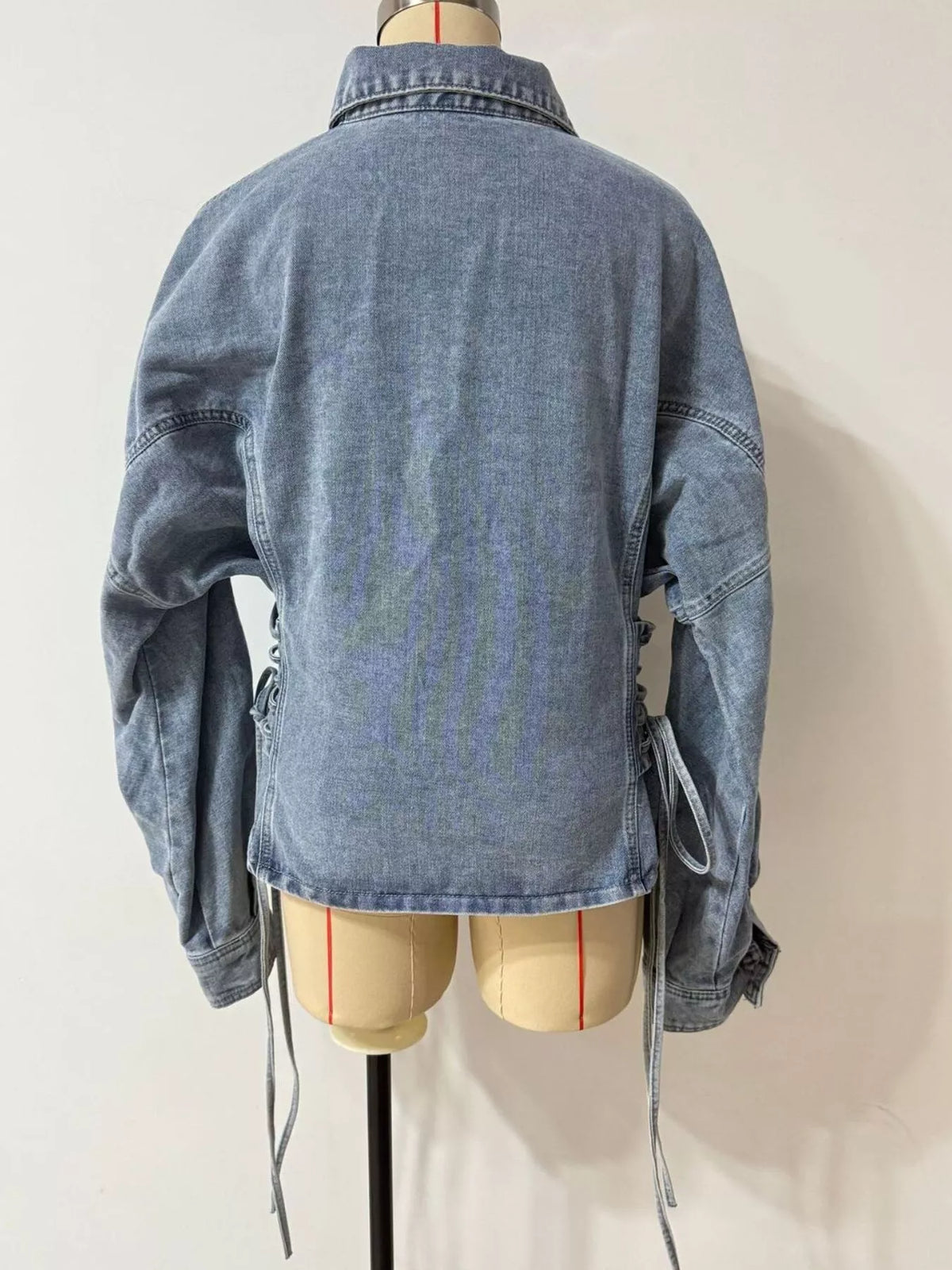 button down lace-up side denim jacket | dropsona - neutral - usage example