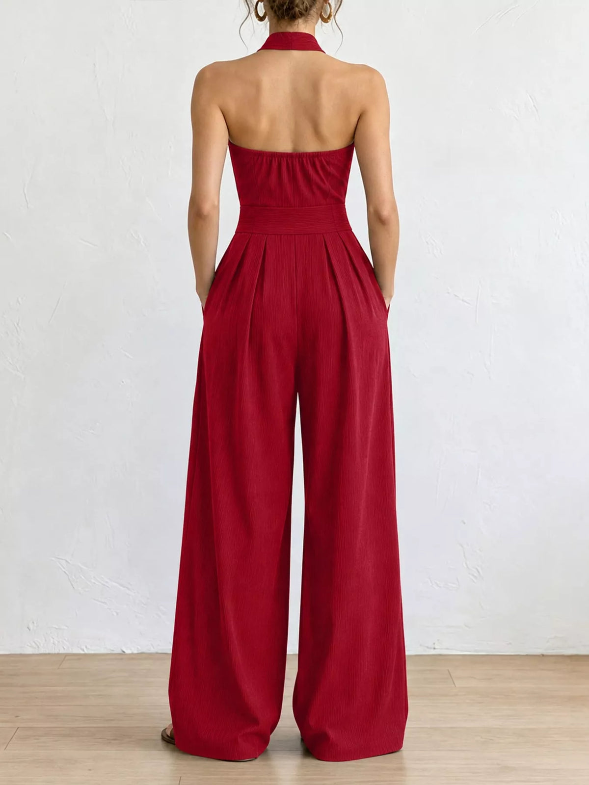 full size halter neck wide-leg jumpsuit plus | dropsona - neutral - usage example