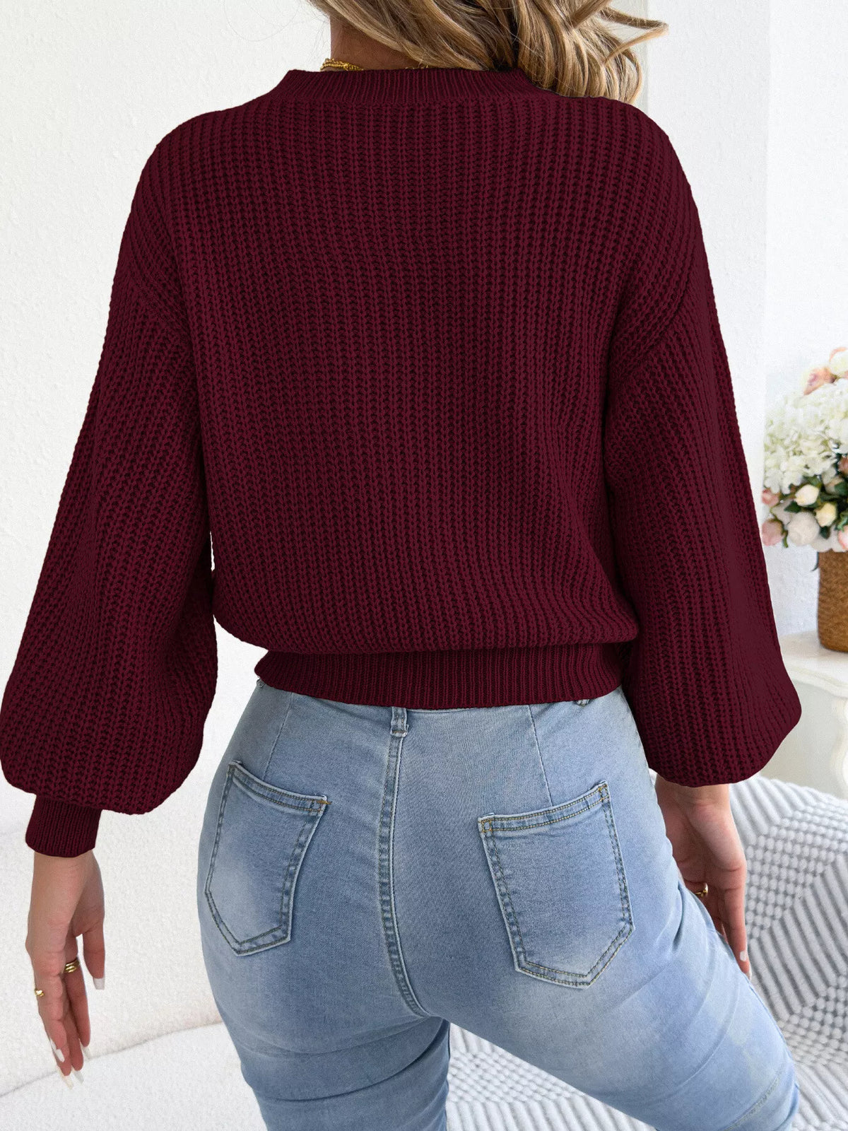 argyle pattern lantern sleeve knit sweater | dropsona - neutral - packaging