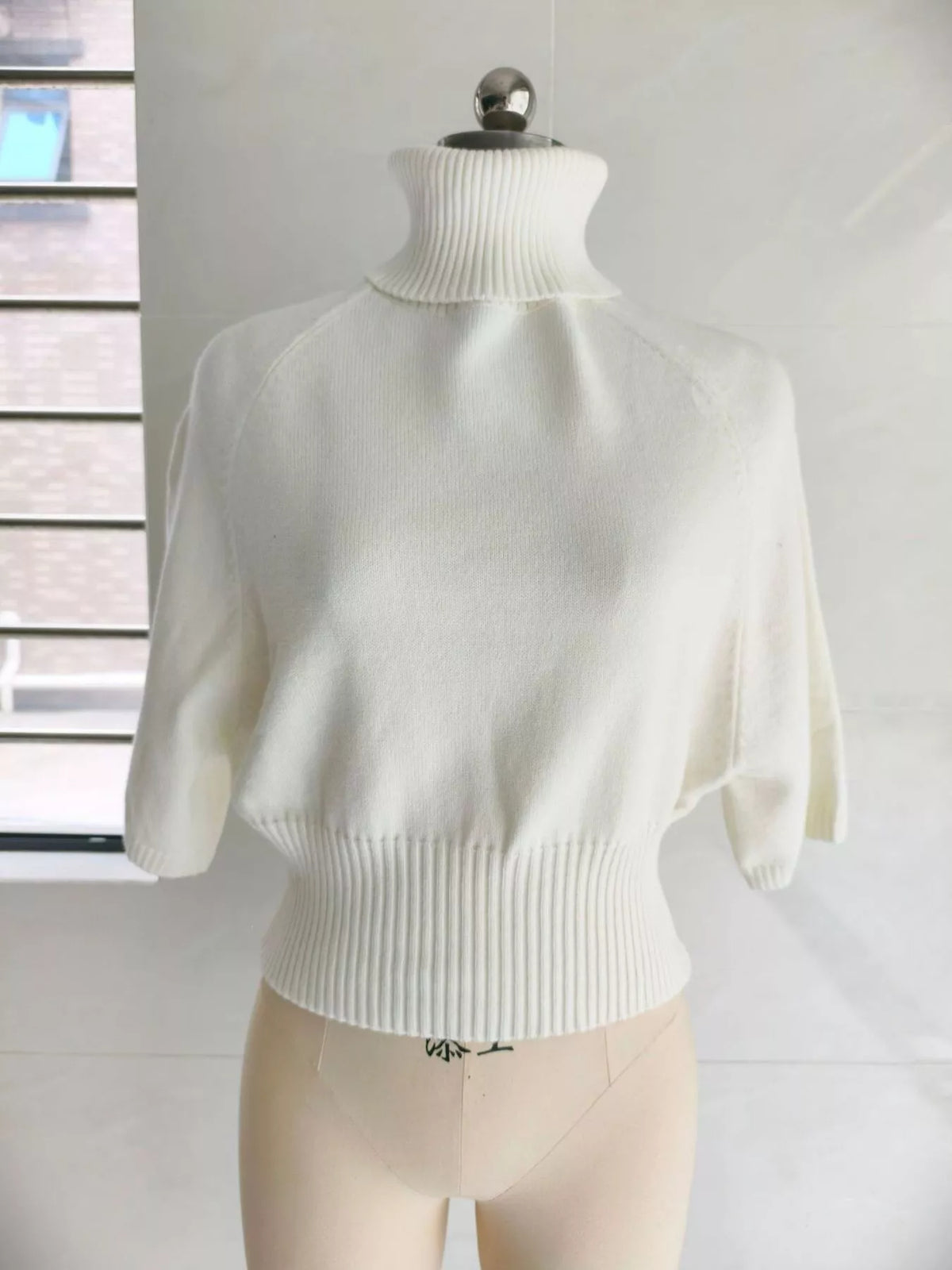 turtleneck batwing sleeve sweater – basic style | dropsona - neutral - front view