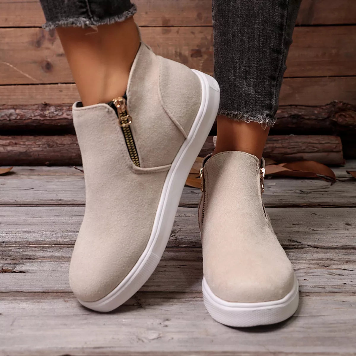 side zipper flat sneakers – modern steps | dropsona - neutral - packaging