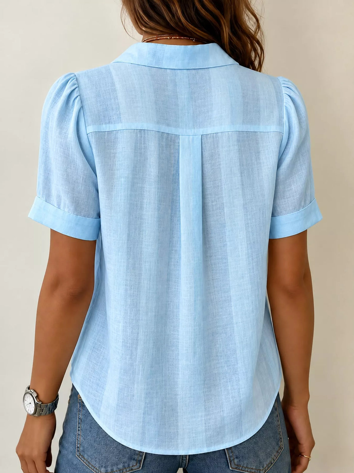 full size button up short sleeve shirt plus | dropsona - neutral - front view