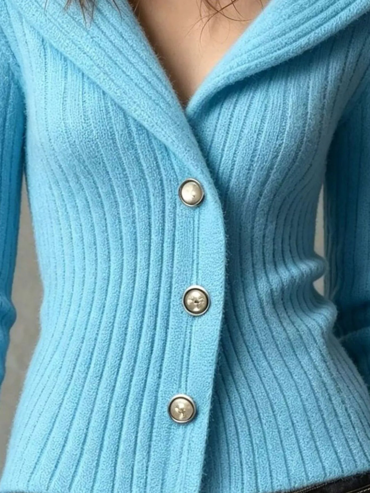 full size ribbed knit button-down front cardigan plus | dropsona - neutral - front view