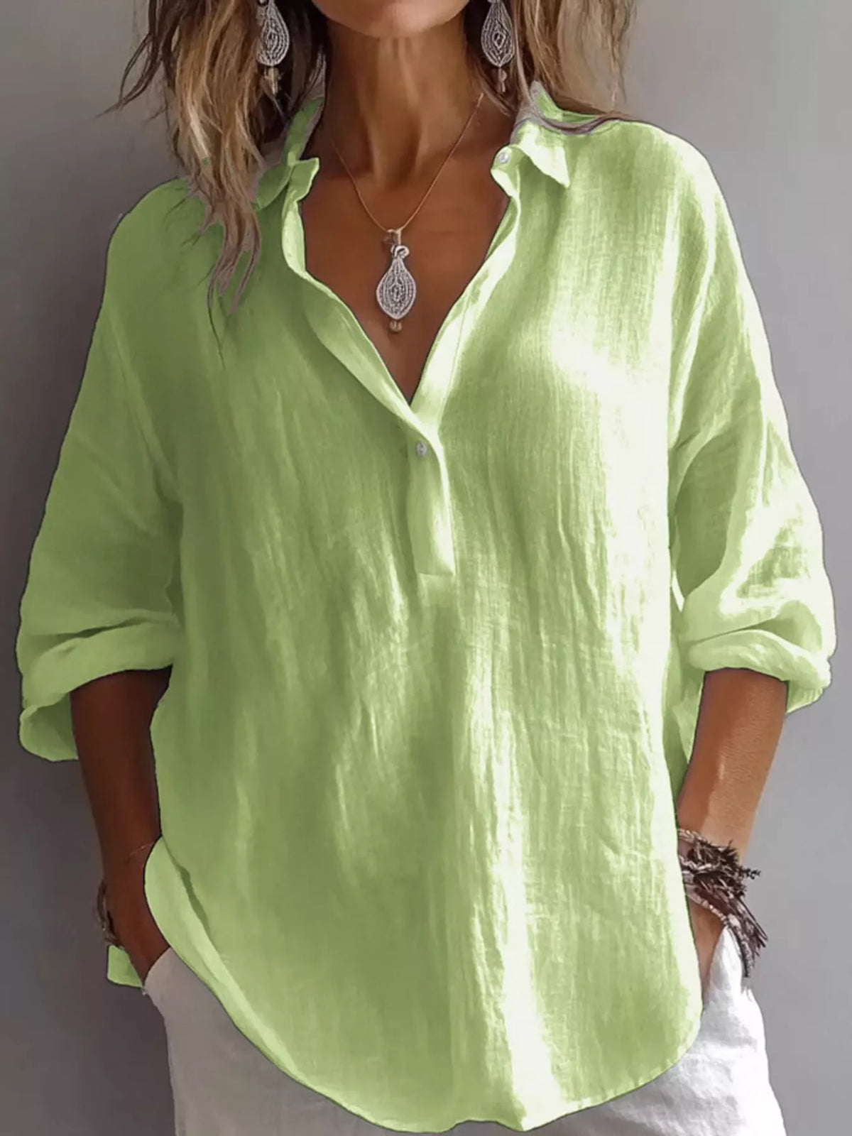 collared neck long sleeve blouse | dropsona - neutral - packaging