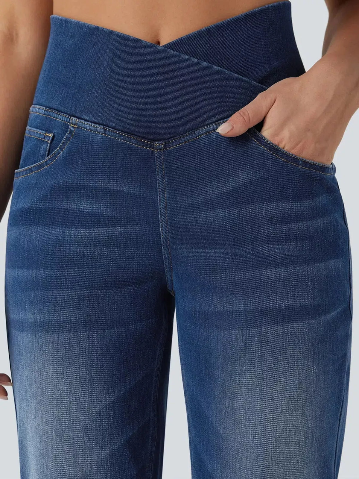 cat's whisker high-waisted cross-over waistband | dropsona - neutral - size reference