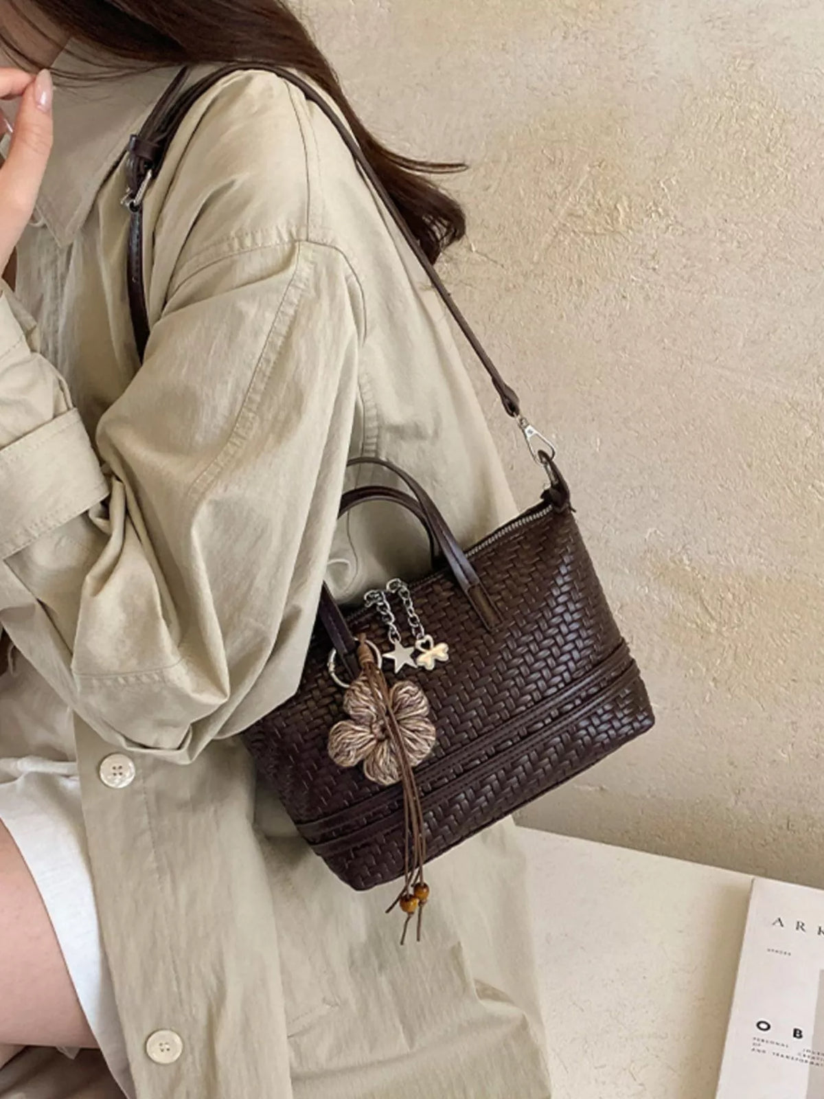 woven texture crossbody bag – stylish sling | dropsona - neutral - front view