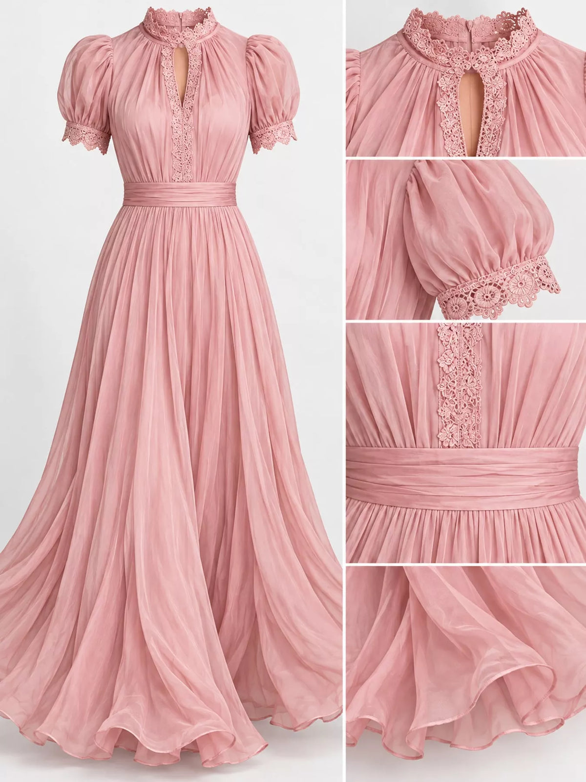 full size elegant sheer chiffon mock-neck maxi dress | dropsona - neutral - usage example